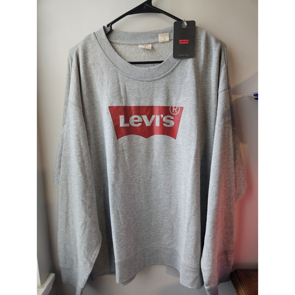 Levi's Men's Gray Logo Crewneck Sweatshirt XXL Pullover Fleece - Picture 1 of 4